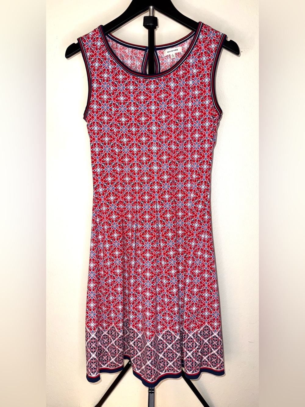 Max Studio Geometric Mosaic Fit & Flare Jersey Dress, size S, EUC
